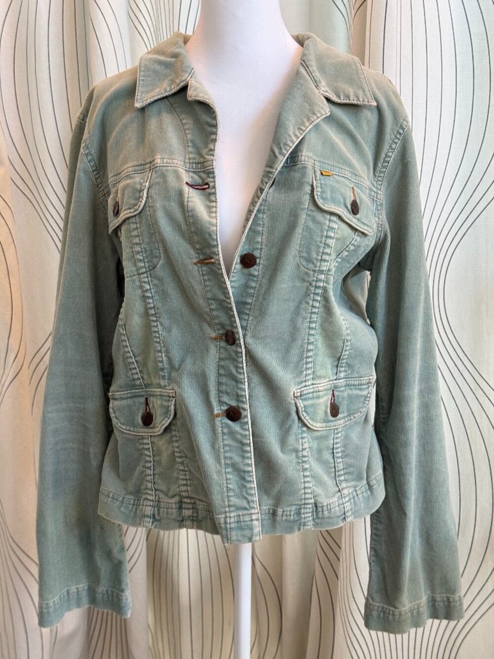 Louie vintage green corduroy button-front trucker jacket